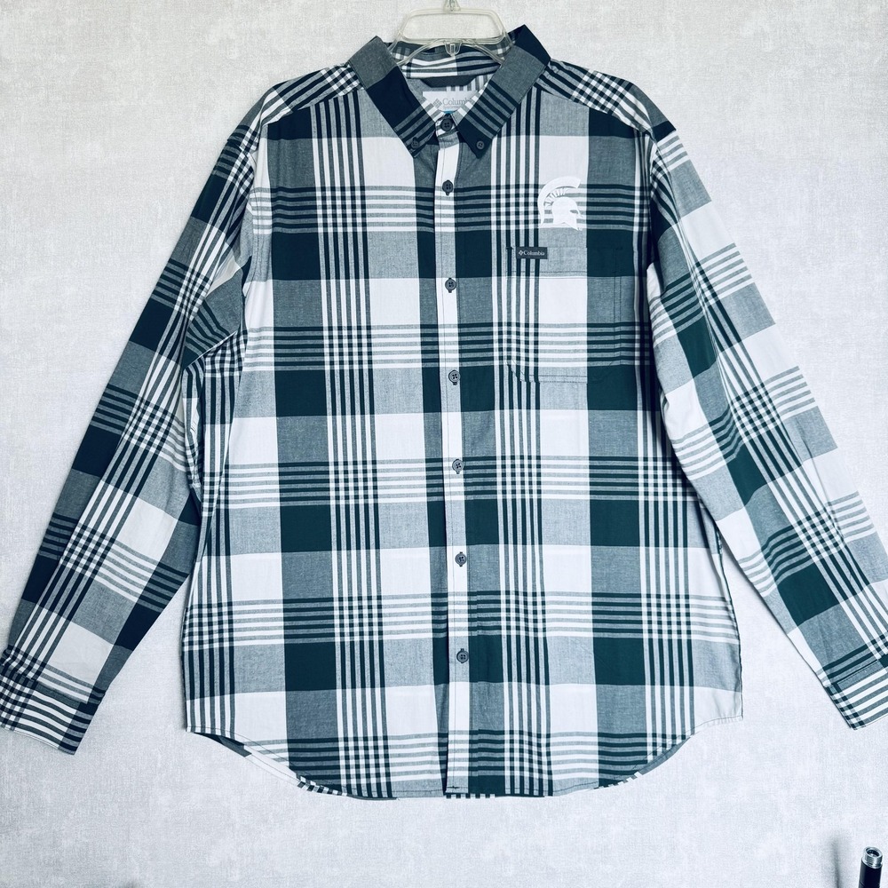 Michigan State Spartans Shirt Mens Large Green Plaid College Basketball Columbia